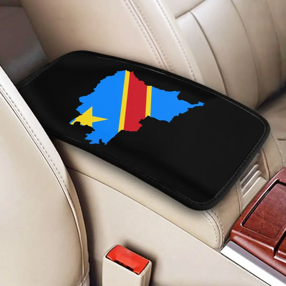 Flag Of Congo Center Console Cover Pad for Universal Cars Car Interior Cushion Breathable Arm Rest Cover Mat Four Seasons