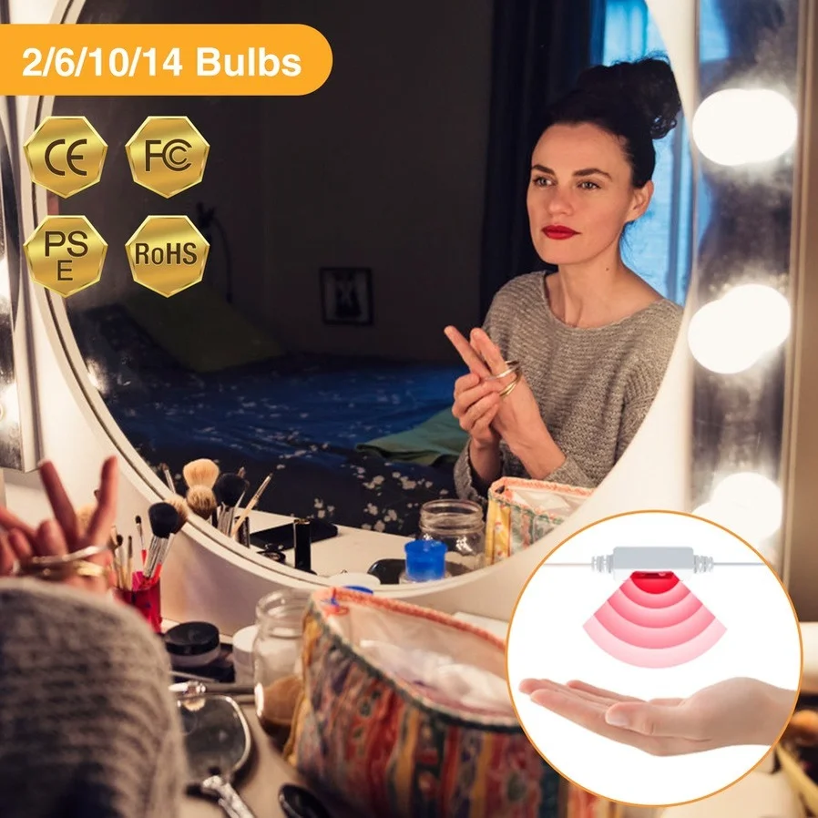 MUNLII LED hand scanning induction mirror light USB power supply for Mirror Vanity Light Make up Bathroom Dressing Table Lamp