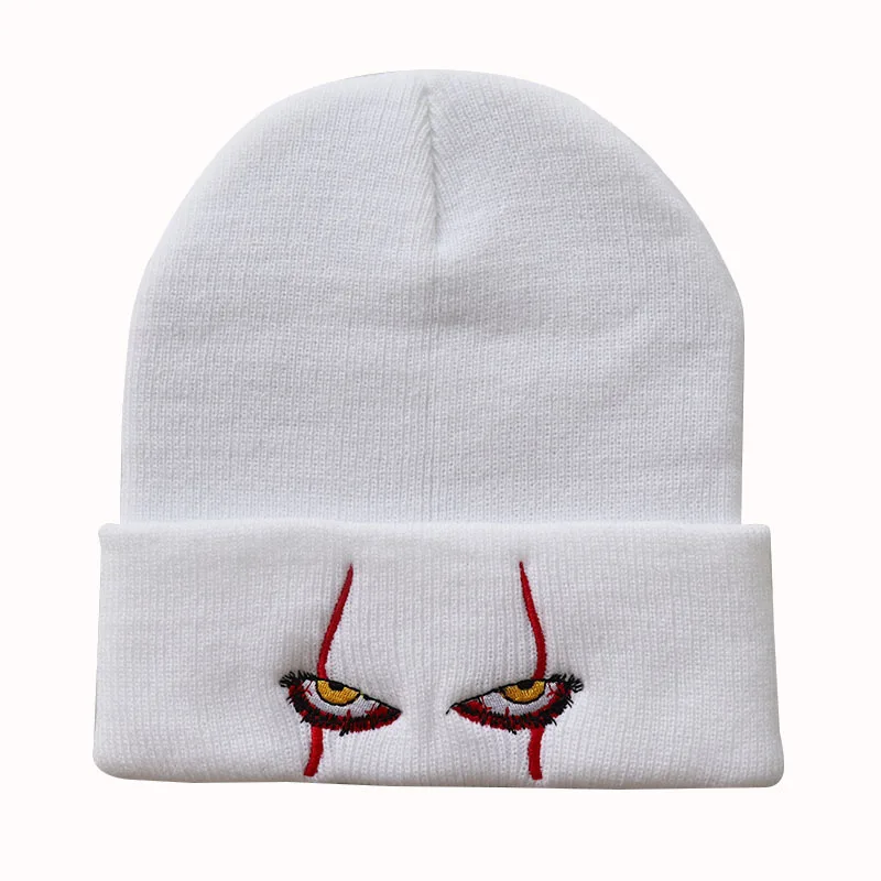 10 stylów Unisex Winter Soft Outdoor Beanie jednolity kolor czapka z dzianiny Pennywise przerażające oczy dla dzieci na co dzień poza Halloween