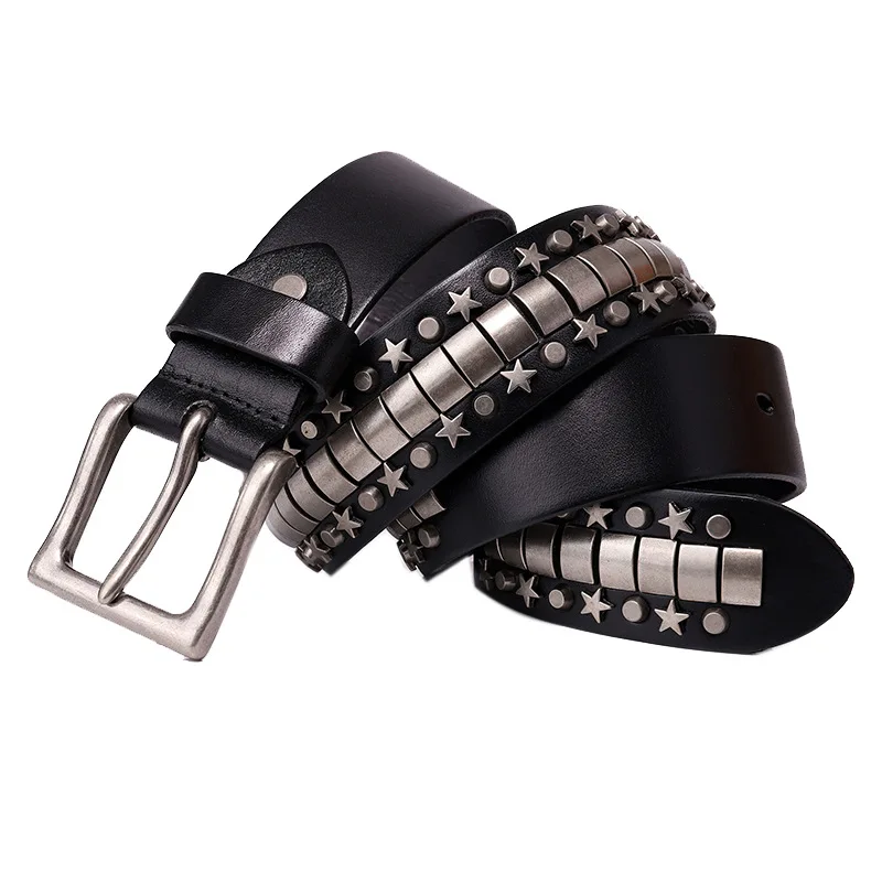 men luxury fashion original leather belt punk hip hop personality star belts pin buckle strap on womens brand designer waistband