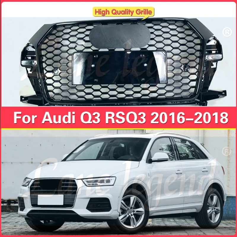 

Upgrade the honeycomb sports Bright black grill For Audi Q3 2016-2018 New ABS High Quality Front Grille Ventilation Net