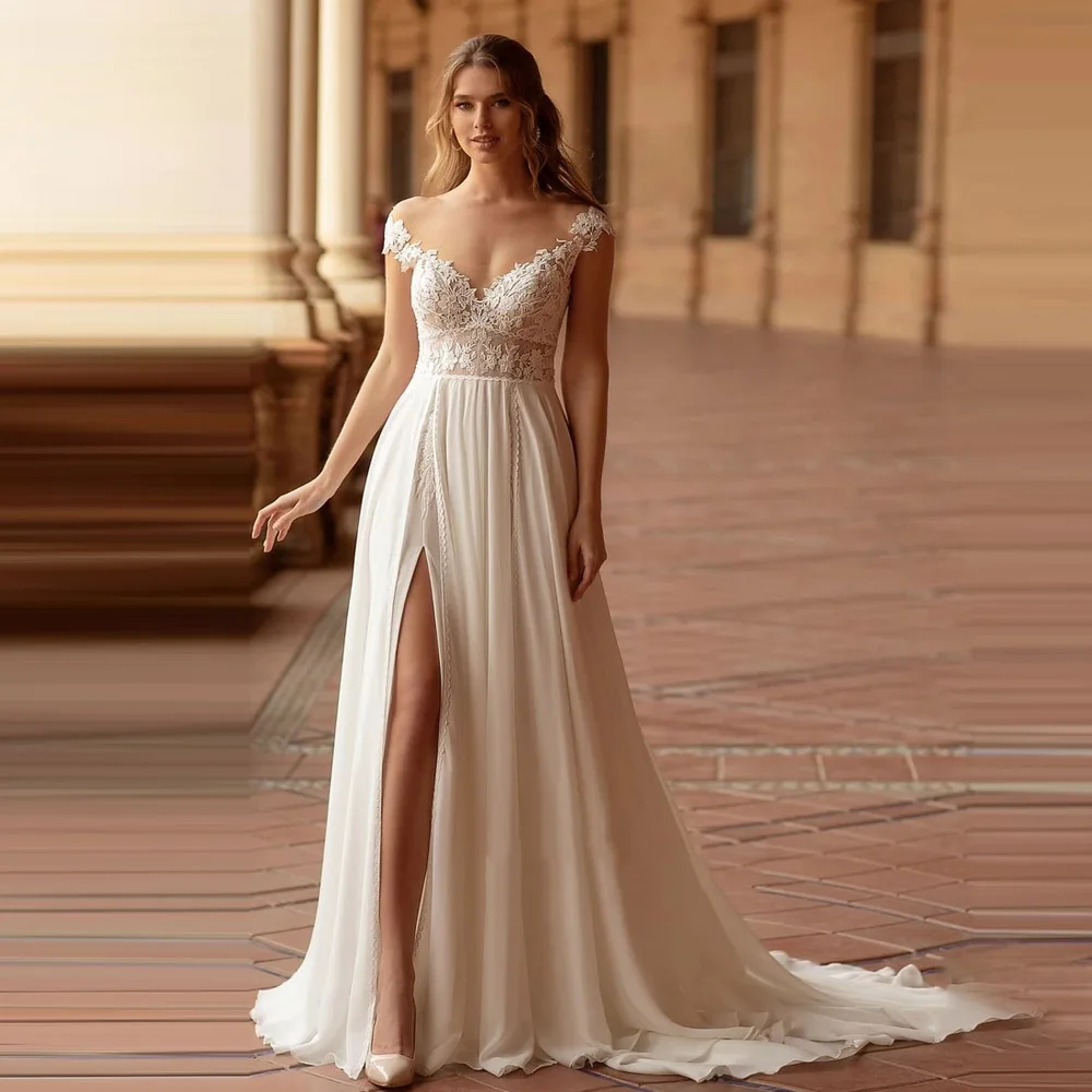 

Off The Shoulder Women Wedding Dresses Elegant A-Line High Slit Prom Gowns Mopping Length Ball Vestidos De Novia 2025 Customized