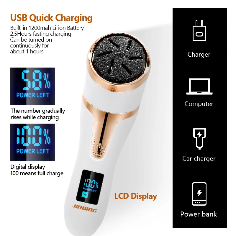 الكهربائية باديكير القدم ملف قابلة للشحن مقاوم للماء مزيل الجلد الصلب القدم مع 3 بكرات ملفات القدم للبشرة الصلبة والجلد الميت