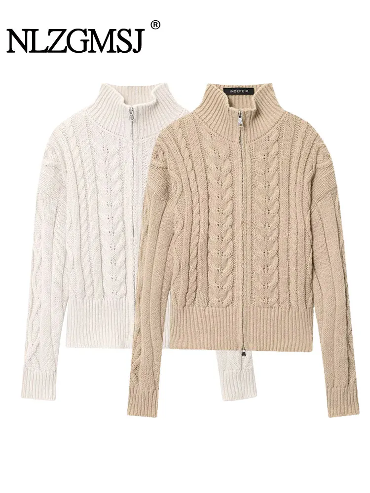 

NLZGMSJ Women Knitted Sweater Women Elegant Casual Zipper Long Sleeve Autumn Winter Solid Lady Sweater