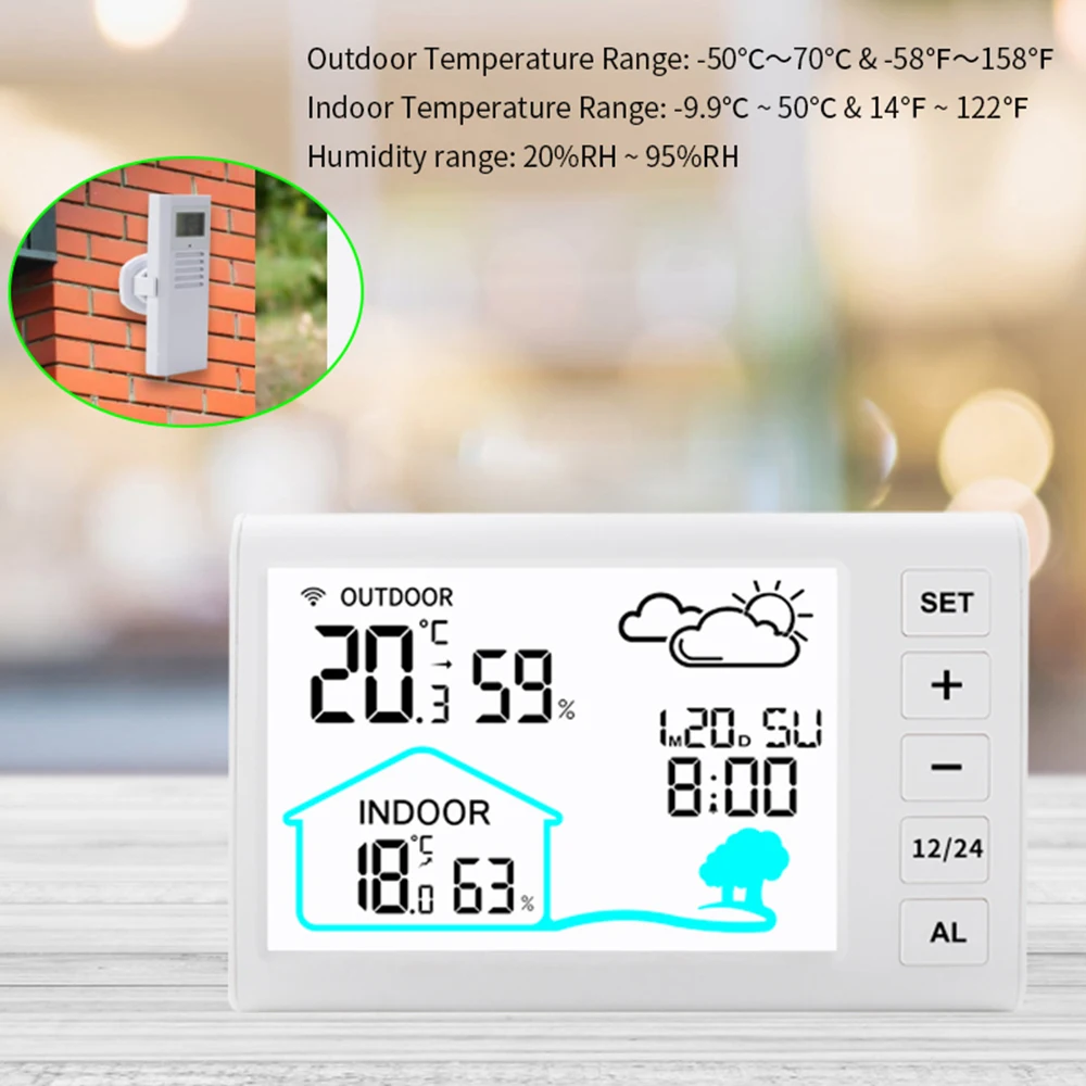 Imagem -02 - Termômetro Digital sem Fio Higrômetro Indoor Outdoor Estação Meteorológica Temperatura Sensor Monitor com Relógio Smart Home