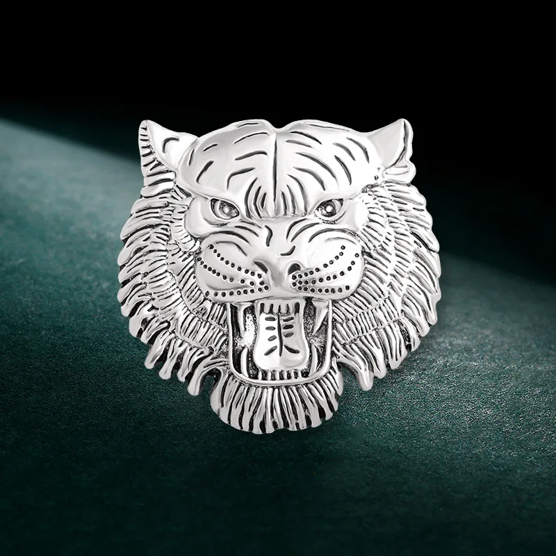 Retro Tiger Face Head Brooch Pin Metal Animal Brooches Men's Suit Shirt Badge Lapel Pins for Women Fashion Jewelry Accessories view 4