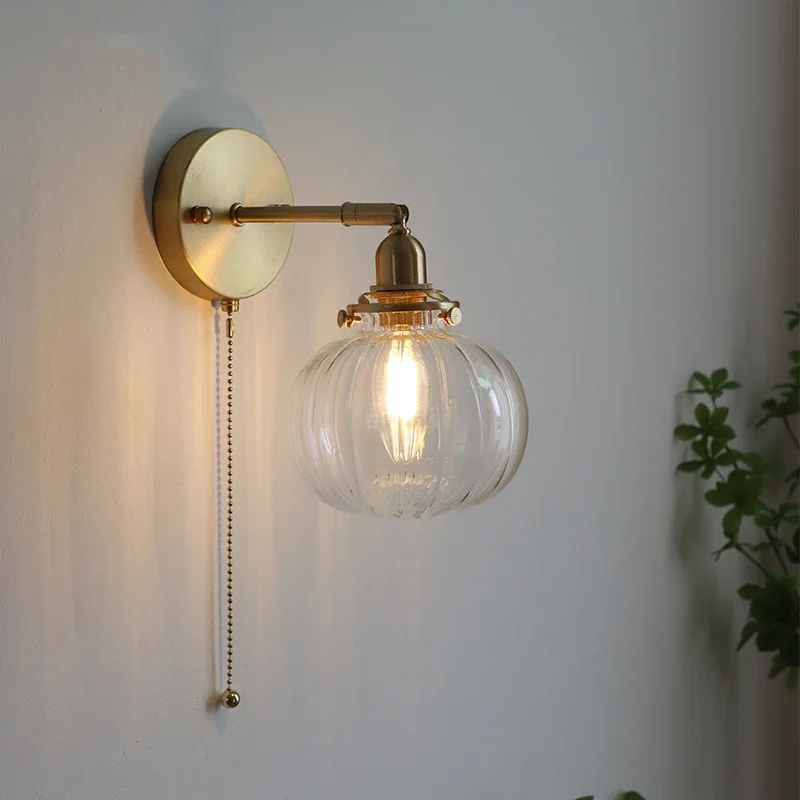 Pull Chain Modern New Wall Lamp Sconce Beside Bedroom Bathroom Mirror Stair Light Glass Ball Wandlamp Luminaira Lighting