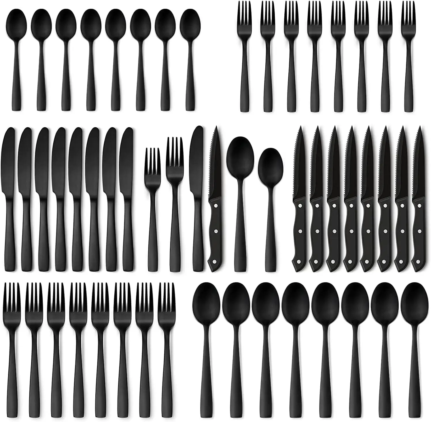 

Hiware 48-Piece Matte Black Silverware Set with Steak Knives, Black Flatware Set for 8, Stainless Steel Tableware Cutlery Set, U