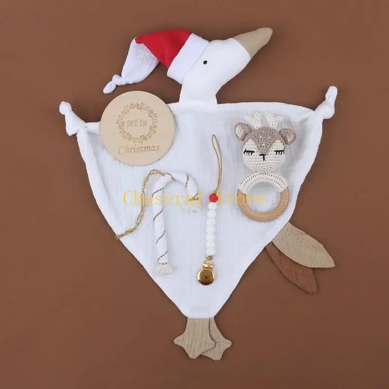 

E7CE Christmas Gift Set Baby Stuff Newborn Christmas Cards Baby Soothe Appease Towel