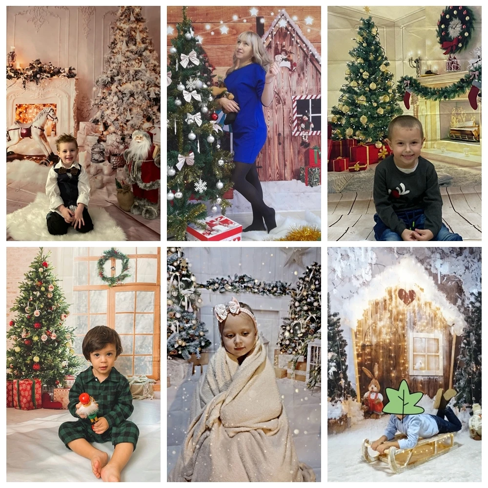 Christmas Wood Floor Backdrop Winter Snow Xmas Tree Gift Christmas Family Party Background New Year Party Decoration Backdrop
