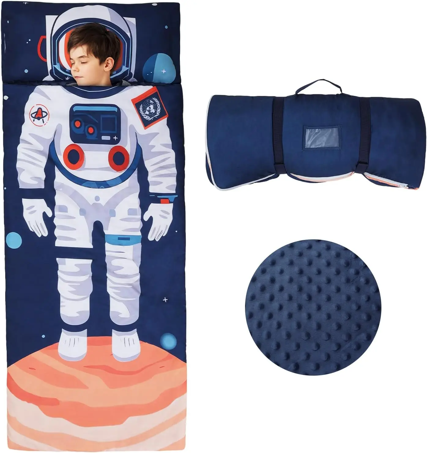 

Large Kids Sleeping Bag with Removable Pillow, Foldable for Camping School Daycare, Easy Clean