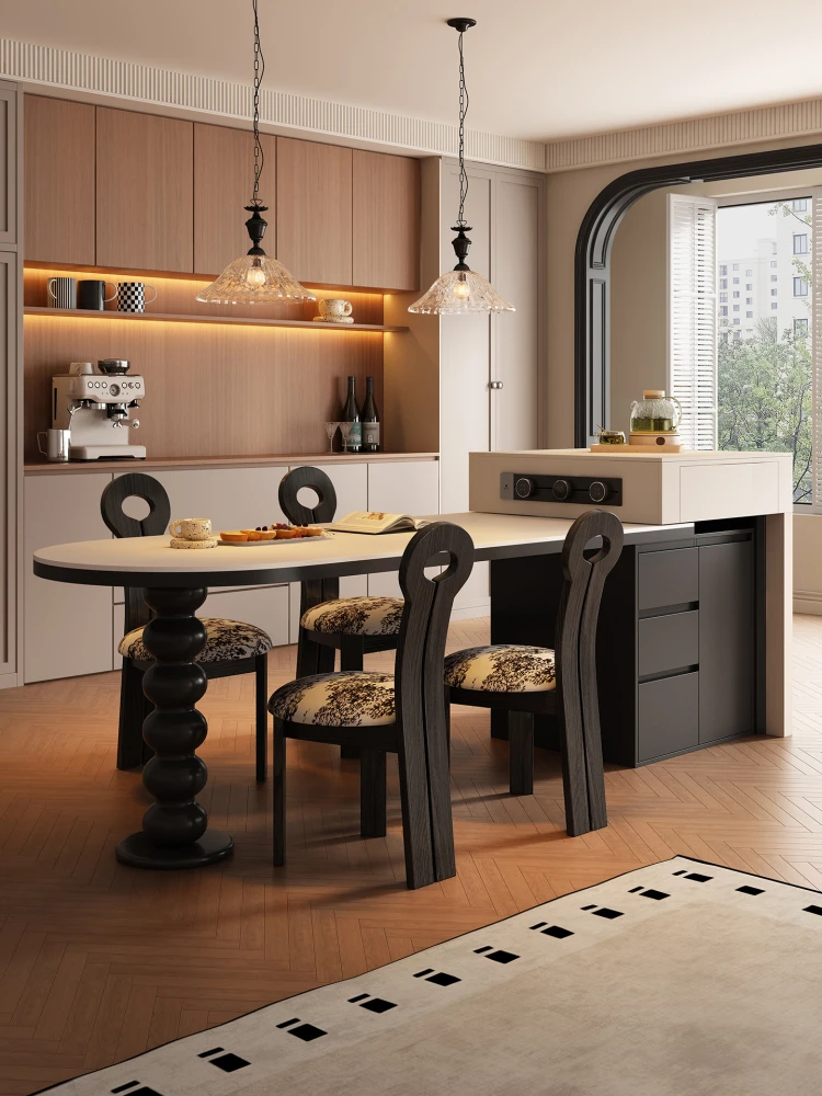 Mesa de jantar integrada multifuncional doméstica pequeno apartamento arco ilha laje de rocha mesa de jantar e cadeiras