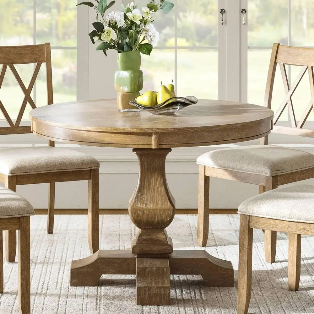

Rustic 42 Oak Wood Pedestal Dining Table for Kitchen or Living Room