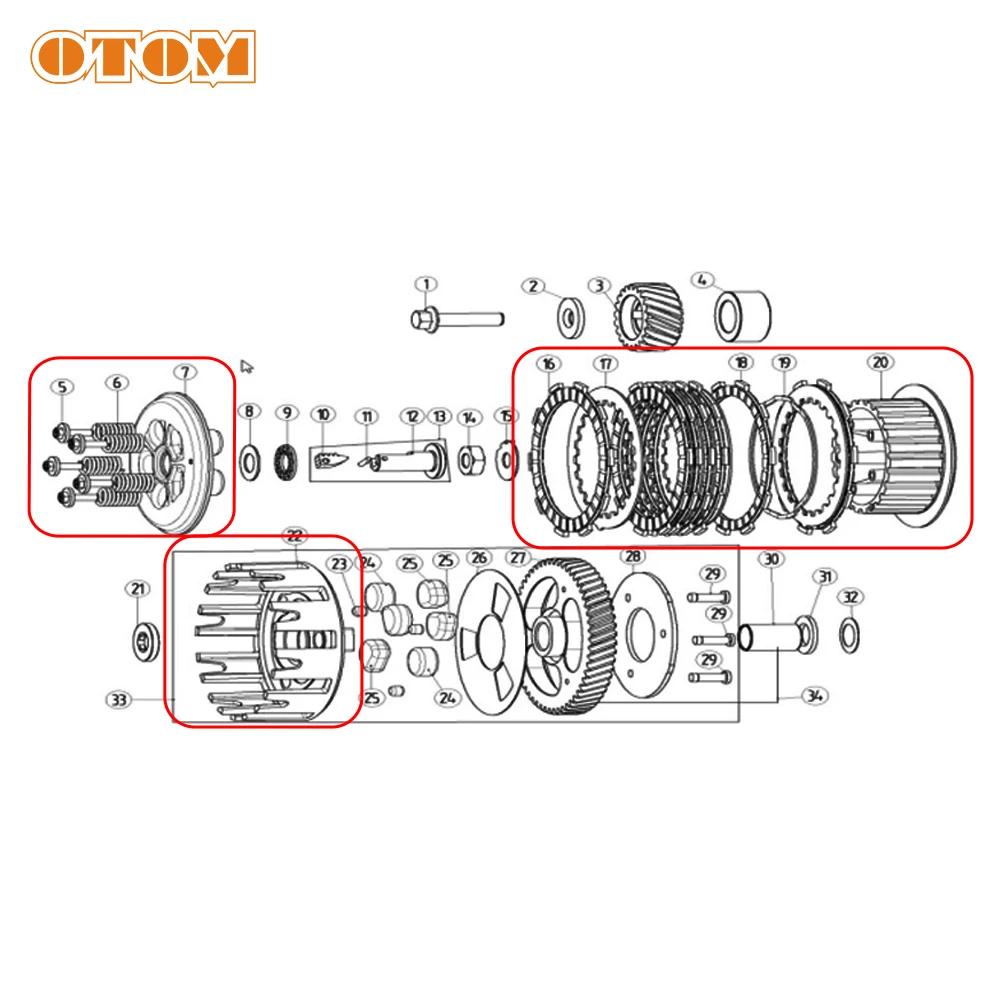 OTOM Clutch Assembly DT230 MT250 Transmission Disc Plate Clutch Pad For YAMAHA Off Road Motocross Engine Parts Center Hub Sleeve