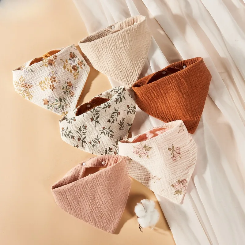 

4-Layer Gauze Baby Bibs: Super Absorbent Triangle Bibs, Reversible with Contrasting Colors, Soft Bibs for Toddlers.