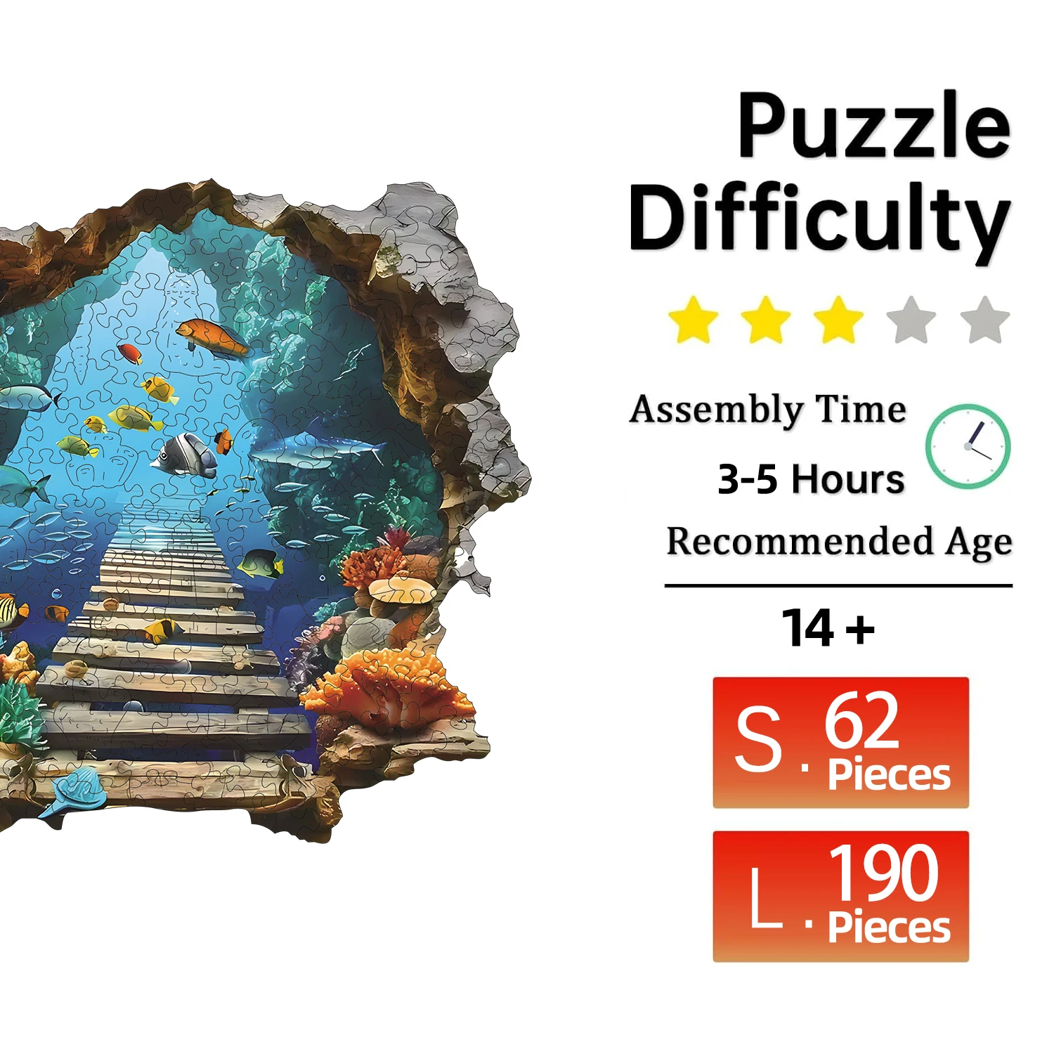 Mundo subaquático quebra-cabeça de madeira, brinquedo intelectual de quebra-cabeça mágico de alta dificuldade, presente requintado de natal, jogo de família decoração de casa