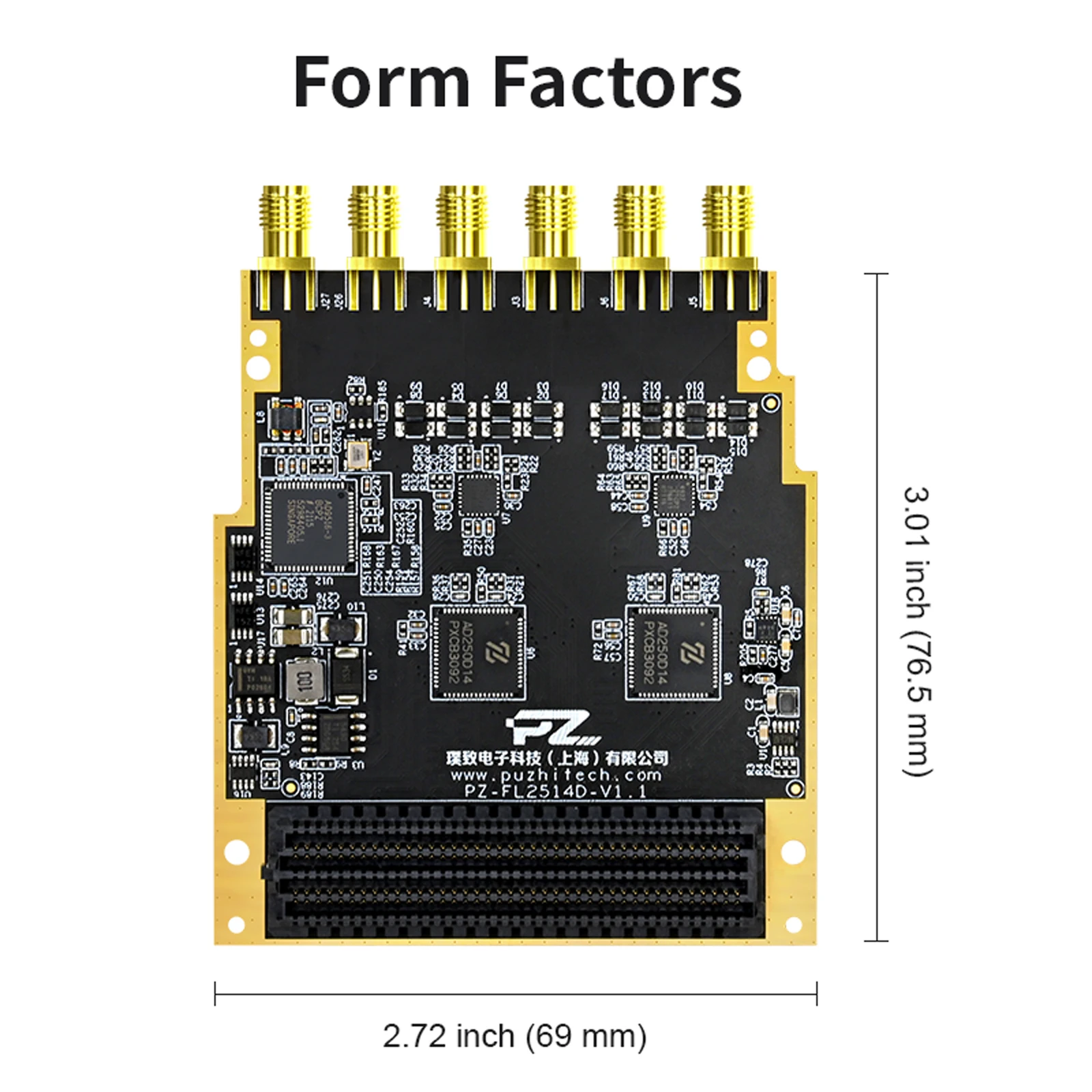 Tarjeta hija Puzhi PZ-FL2514D FMC China ADC de cuatro canales de alta velocidad 14 bits 250MSPS AD250D14 LPC FMC Board LVDS