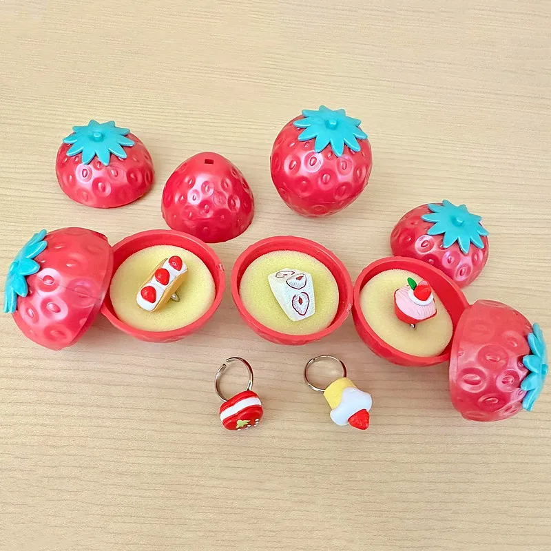 BANDAI Japan Gashapon Figure Anime Cute Mini Strawberry Ring Dessert Cake Miniature Model Kawaii Capsule Toys Figurine Gift