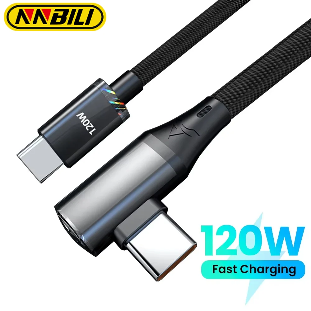 NNBILI 90 Degree Elbow USB C Cable PD 120W Fast Charging Type C Cable For iPhone 15 16 Samsung Xiaomi Huawei Charger Data Cord