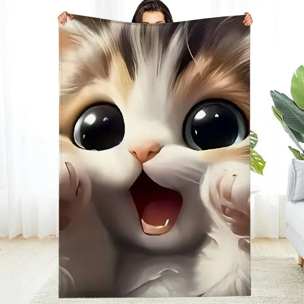 Cozy Cat-Themed Flannel Throw Blanket suitable for both home travel use can be applied indoors for decorating the living room