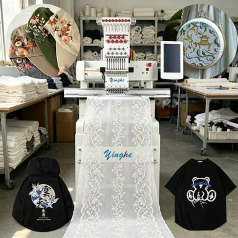 High-Speed Single Head Computerized Embroidery Machine with 1200 RPM and 12 Needles for T-Shirt and Garment Customization