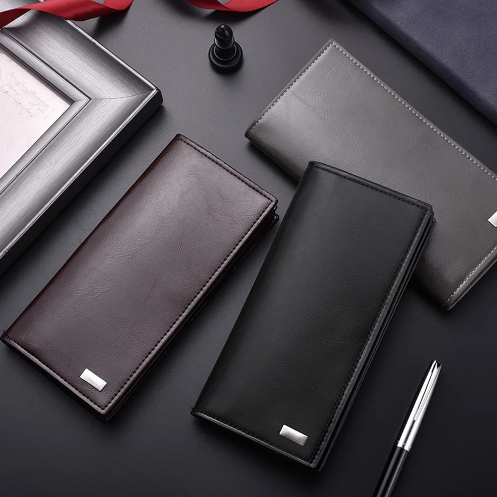 

Men'S Pu Long Large Capacity Checkbook Credit Card Wallet For Men Black Soft Mens Wallet Retro Wrinkle Texture