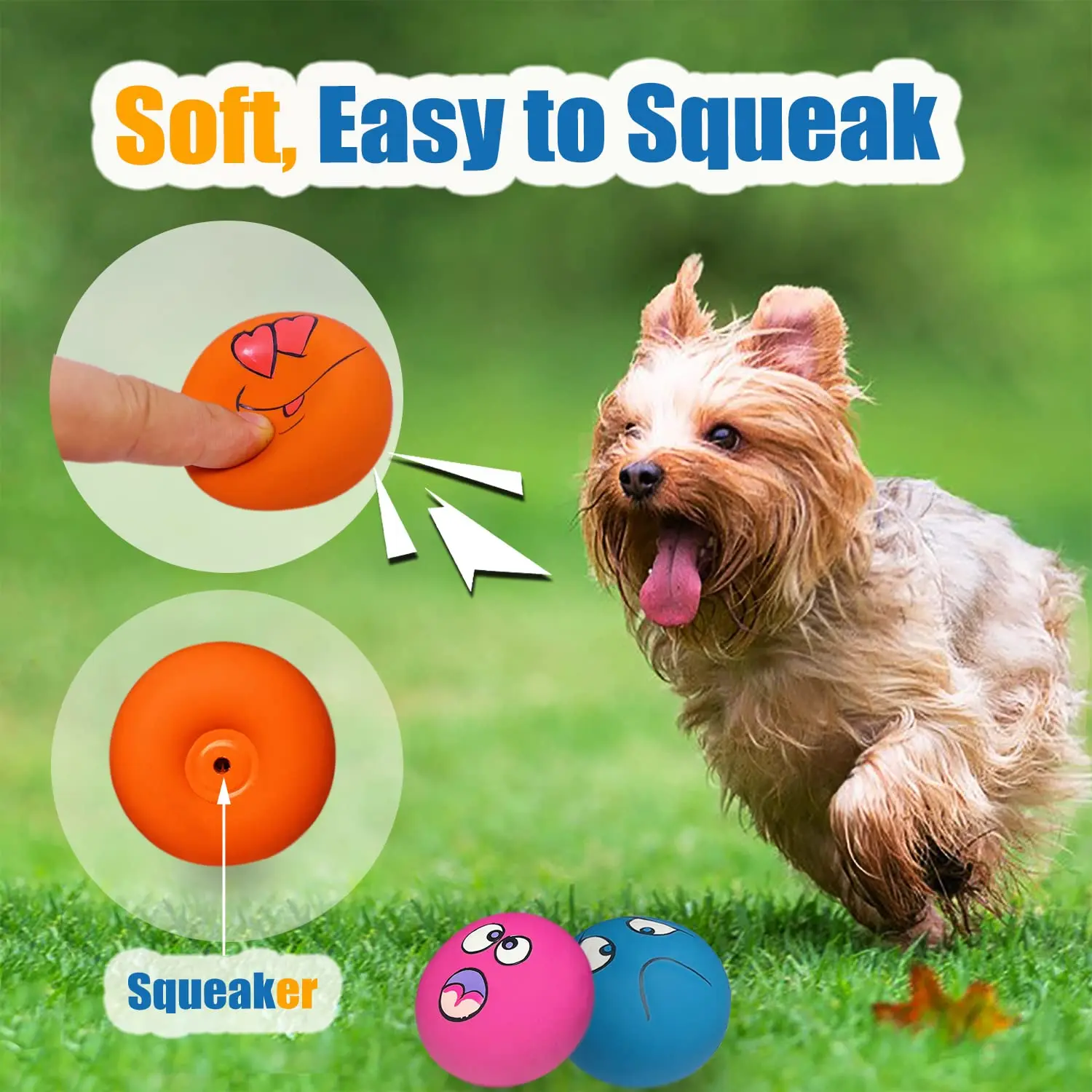 Rubber Dog Puppy Pet Play Squeaky Ball Chewing Toys with Face Fetch Bright Balls Pet Dog Supplies Puppy Popular Toys