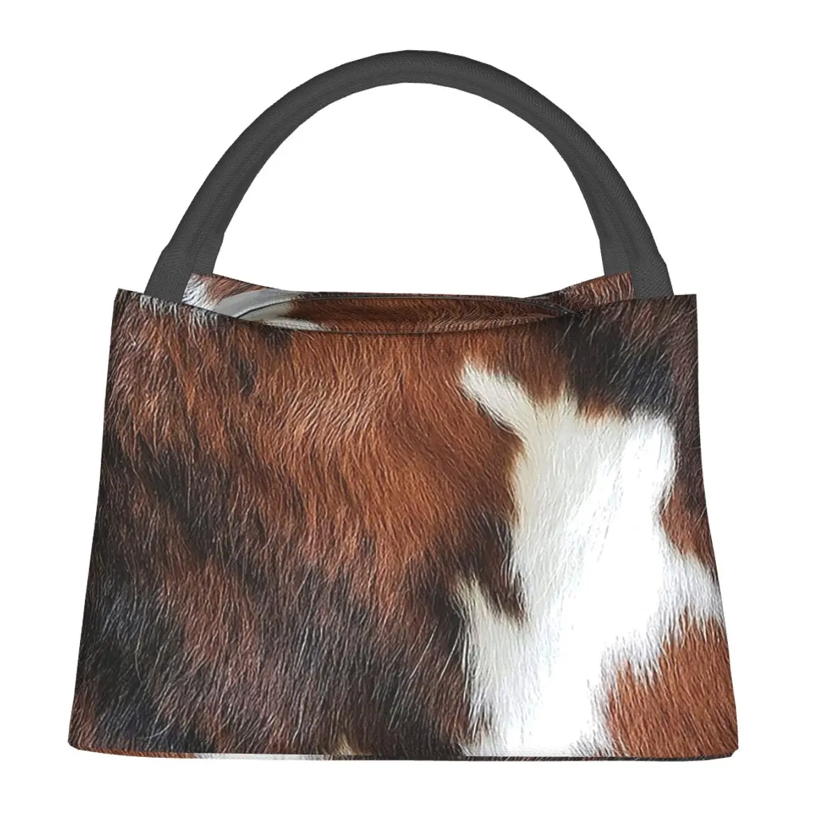 Stylish Cow Fur Cowhide Texture Cow Skin Lunch Bags Insulated Bento Box Lunch Tote Picnic Bags Cooler Thermal Bag for Woman Work