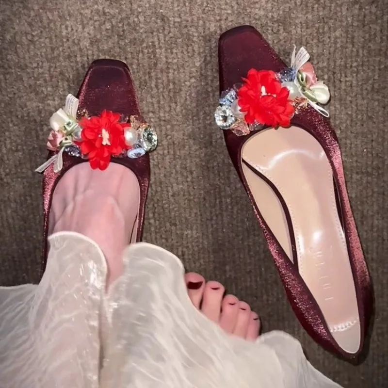 

Waterproof Platform Bridal Flower High Heels Pointed Toe Single Shoes 2025 New Wedding Shoes