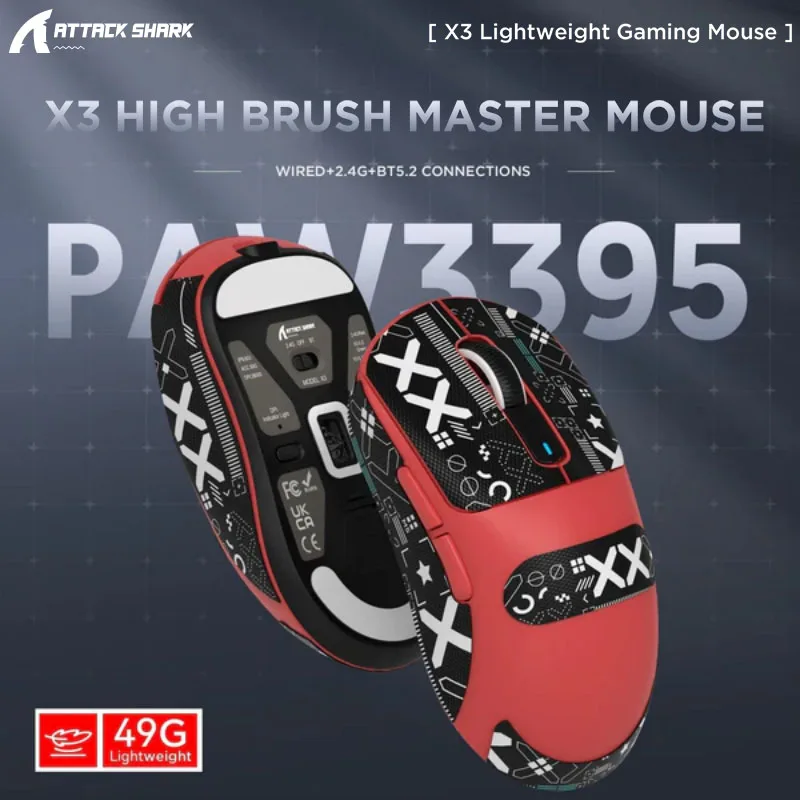 

Attack Shark X3 PAW3395 Bluetooth-макроигровая мышь, трехрежимное соединение, 26000 точек на дюйм, 650 дюймов, легкая мышь