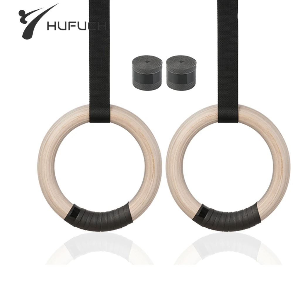 

28/32mm Wood Gymnastic Rings w/ Adjustable Buckles 4m Straps for Kids Adults Home Gym Fitness Pull Ups Muscle Training