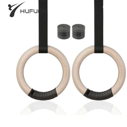 28/32mm Wood Gymnastic Rings w/ Adjustable Buckles 4m Straps for Kids Adults Home Gym Fitness Pull Ups Muscle Training