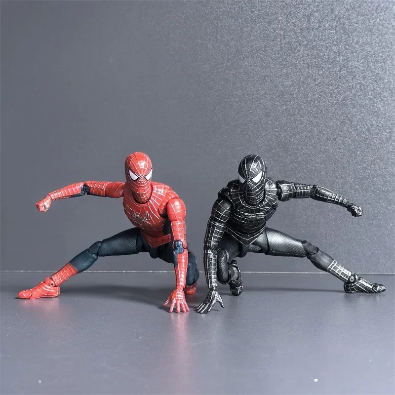 Juguetes calientes Anime Spiderman Mafex Peter Parker figuras Tobey Maguire SHF traje negro increíble Spider-Man figura de acción modelo juguete para regalo