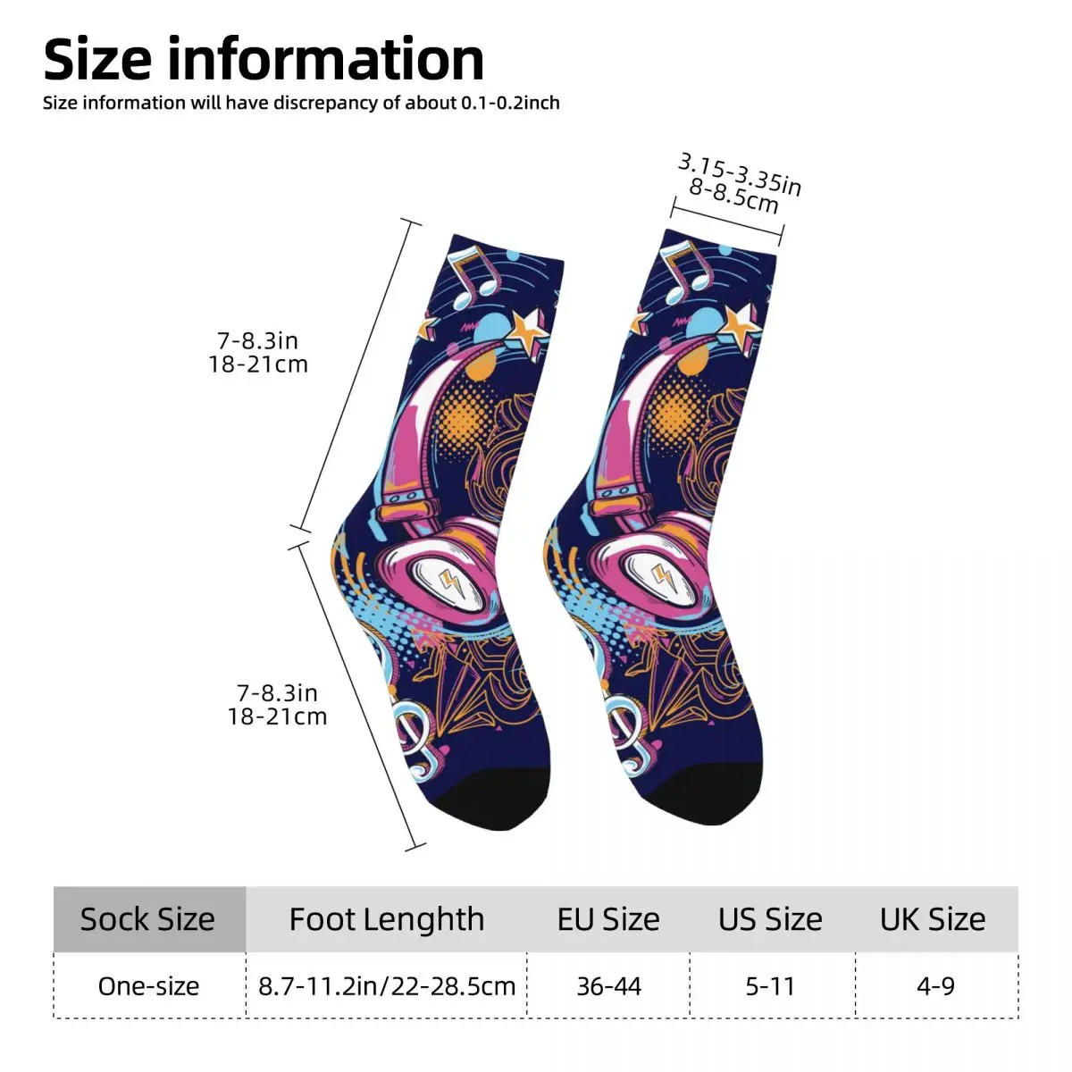 Hip Hop Retro Headphones And Musical Notes Crazy Men's Socks Unisex Harajuku Pattern Printed Funny Crew Sock Boys Gift