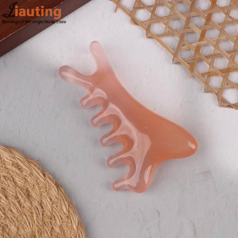 مشط تدليك الجسم ميريديان من الراتنج، مشط بخمسة أسنان واسعة، علاج الوخز بالإبر، الدورة الدموية، مشط شعر ناعم مضاد للكهرباء الساكنة #4