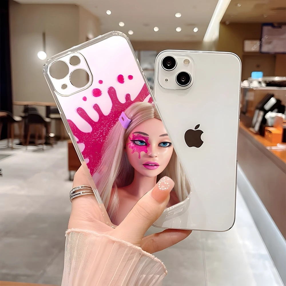 Cute B-Barbies Phone Case Transparent For Iphone 15 Plus 16 Pro Max 14 Pro 11 12 Pro 13 7 8 X XR XS SE Back Cover