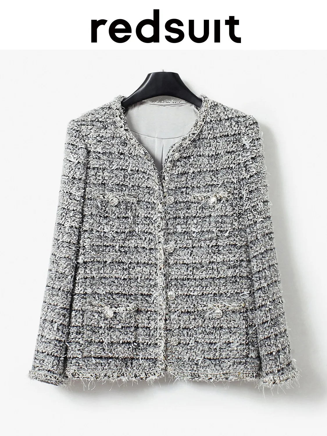 New gray Commuting mid length tweed jacket, fashionable  slimming top Custom Size