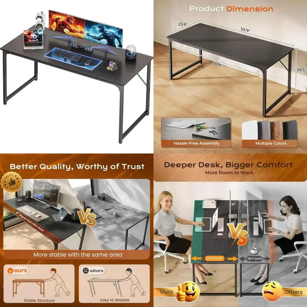 โต๊ะคอมพิวเตอร์ตั้งโต๊ะขนาดใหญ่ 54x24 นิ้ว - สำหรับเล่นเกม ทำงาน เขียนหนังสือ โฮมออฟฟิศ ห้องอ่านหนังสือ ห้องนอน