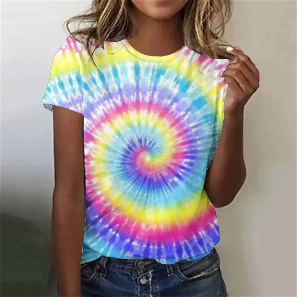 

Colorful Tie Dye Pattern 3D Print T-Shirts Women O-Neck Short Sleeve T Shirt Y2k Harajuku Oversized Tees Tops Female Clothing