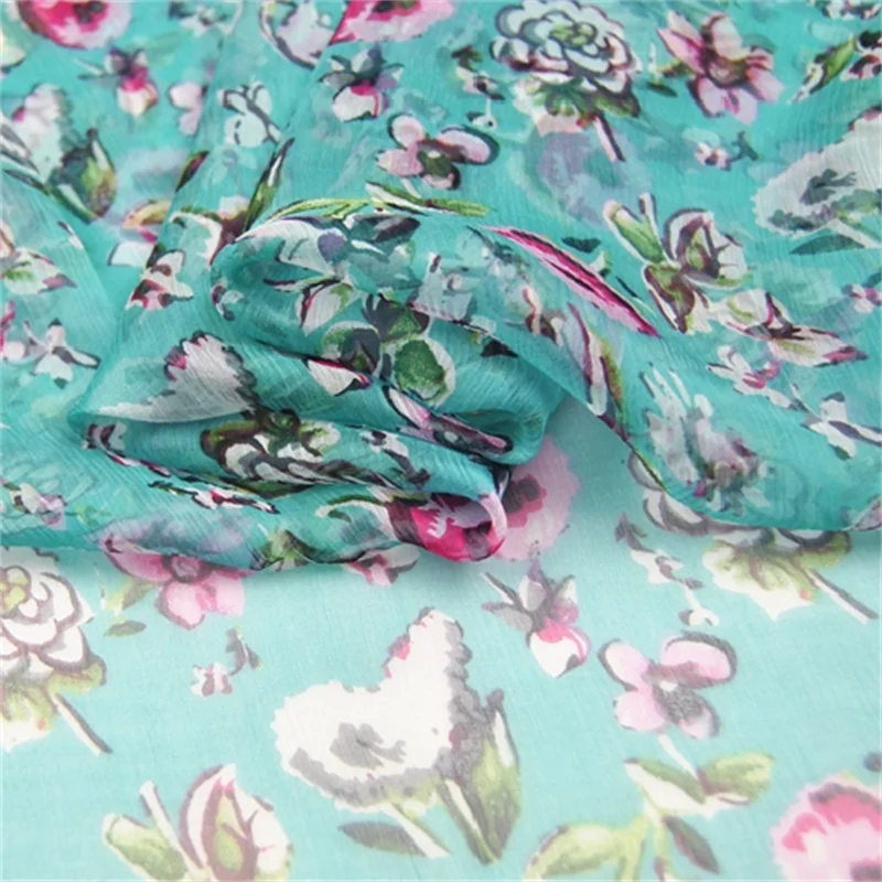 Beautiful Attractive Floral Design Comfortable Feeling Material Silk Crepe Georgette Fabric for Women Dress Scarf Curtain