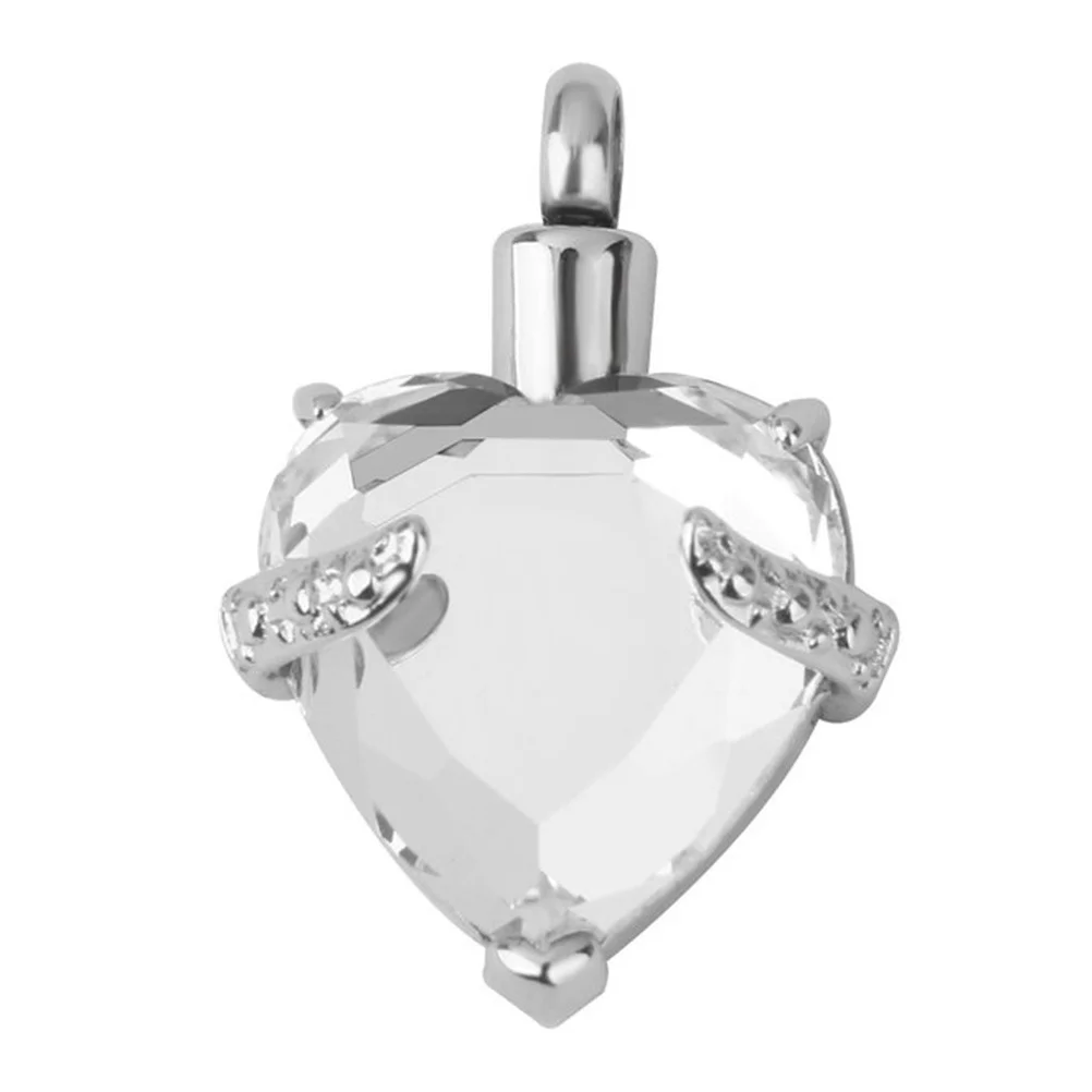 

Heart Shape Crystal Ash Memorial Pendant Necklace White Stainless Steel Cremation Jewelry Keepsake Holds Loved One Pet's Ashes