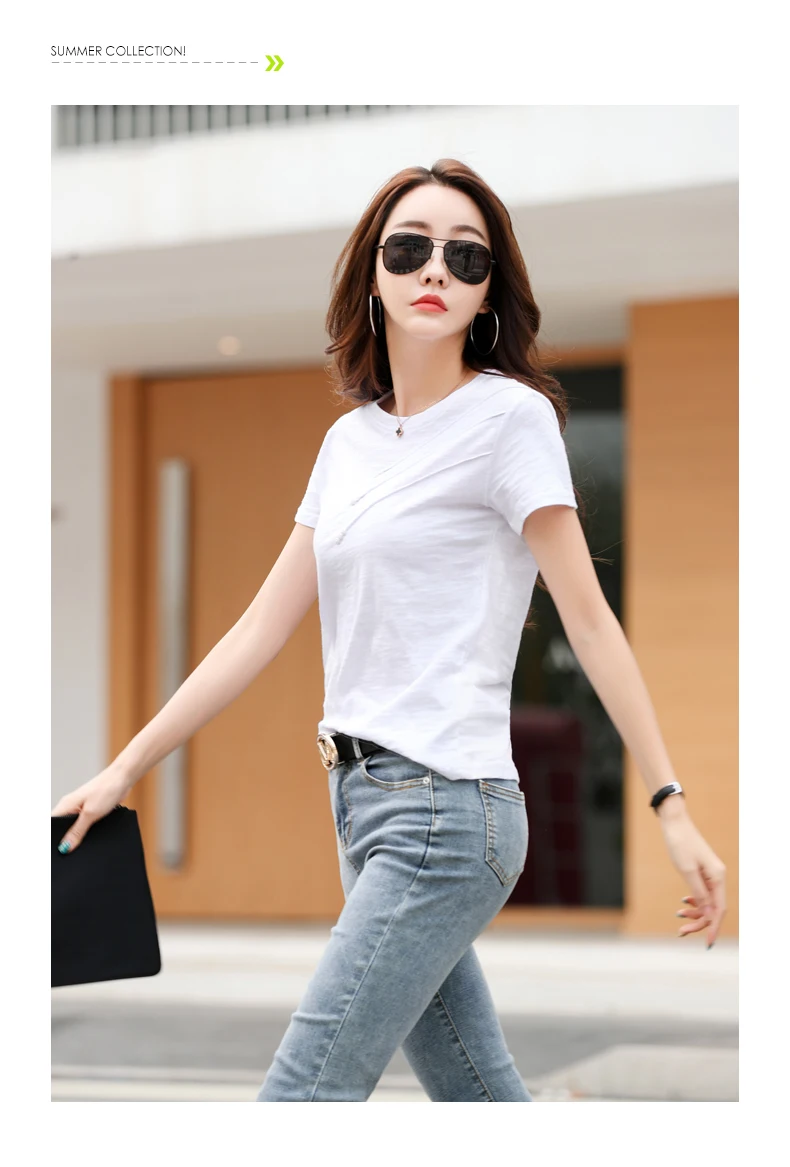 AOSSVIAO 2026 Summer Solid Color Women's T-Shirts Slub Cotton O-Neck Short Sleeve T-Shirt Loose Casual Simple Button Basic Top