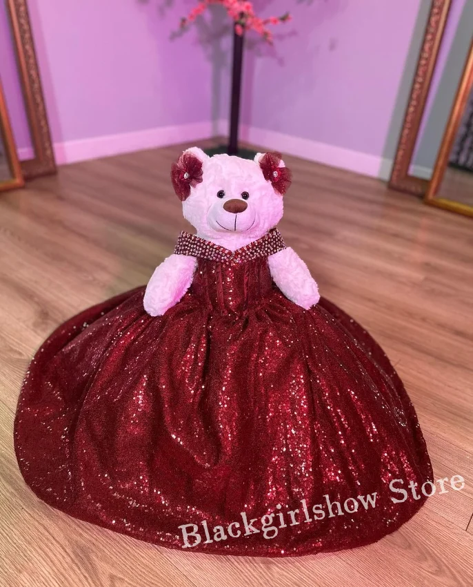 

Сверкающее бордовое мини-платье Quinceanera с плюшевым мишкой, роскошное платье Quinceanera с аппликацией из бисера и блестками, индивидуальное платье Quinceanera