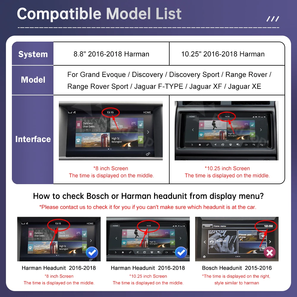 Carplay اللاسلكي لاند روفر/جاكوار/رينج روفر/إيفوك/ديسكفري هارمان 2016-2018 أندرويد السيارات الوسائط المتعددة الملاحة سيارة اللعب