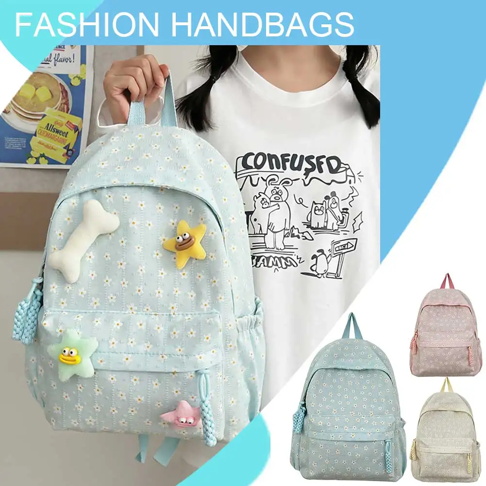 Tas ransel motif bunga untuk wanita, tas ransel Laptop kapasitas besar, tas ransel motif bunga banyak saku, tas perjalanan luar ruangan untuk pelajar perempuan