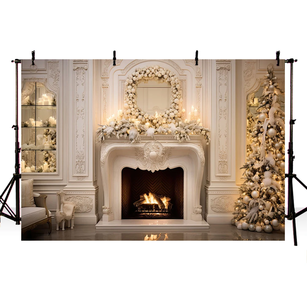 Winter White Elegant Communion Candle Backdrop for Photography Castle Cream Fireplace Decor Kids Adult Portrait Photo Studio