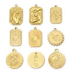 2pcs Stainless Steel Charms Gold Color Geometric Symbol Hand Galaxy Moon Pendants For Women DIY Jewelry Making Necklace Findings