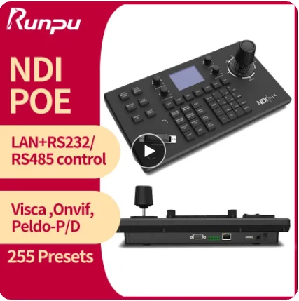 JP885N Newest NDI HX IP Joystick Controller 5 inch LCD Screen Real-time Preview 4D Keyboard Support PoE Visca On vif