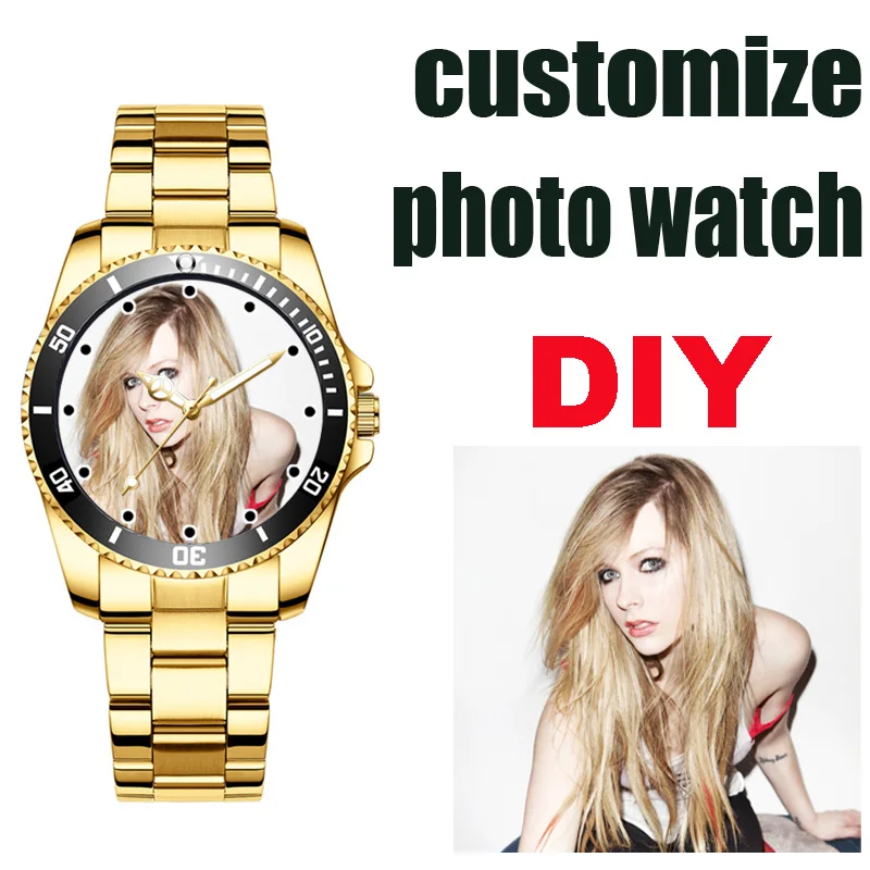 ساعة نسائية مخصصة بتخصيص ساعة اليد مع صورتك الخاصة باللون الذهبي ساعات إبداعية هدية للسيدات