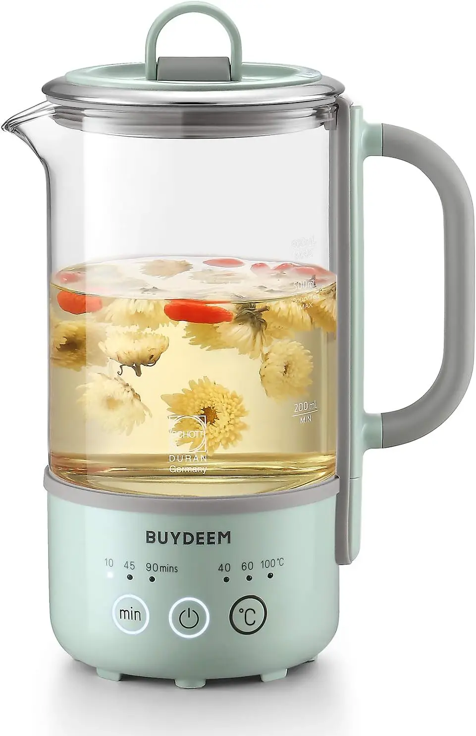 

BUYDEEM K313 Travel Electric Kettle, Mini Healthy-Care Beverage Kettle, Tea Maker with German Schott Glass & Durable Pro 18/10 P